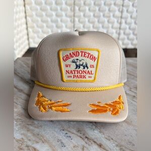 Grand Teton National Park WY Captain Trucker Hat - Tan & Marigold Laurel